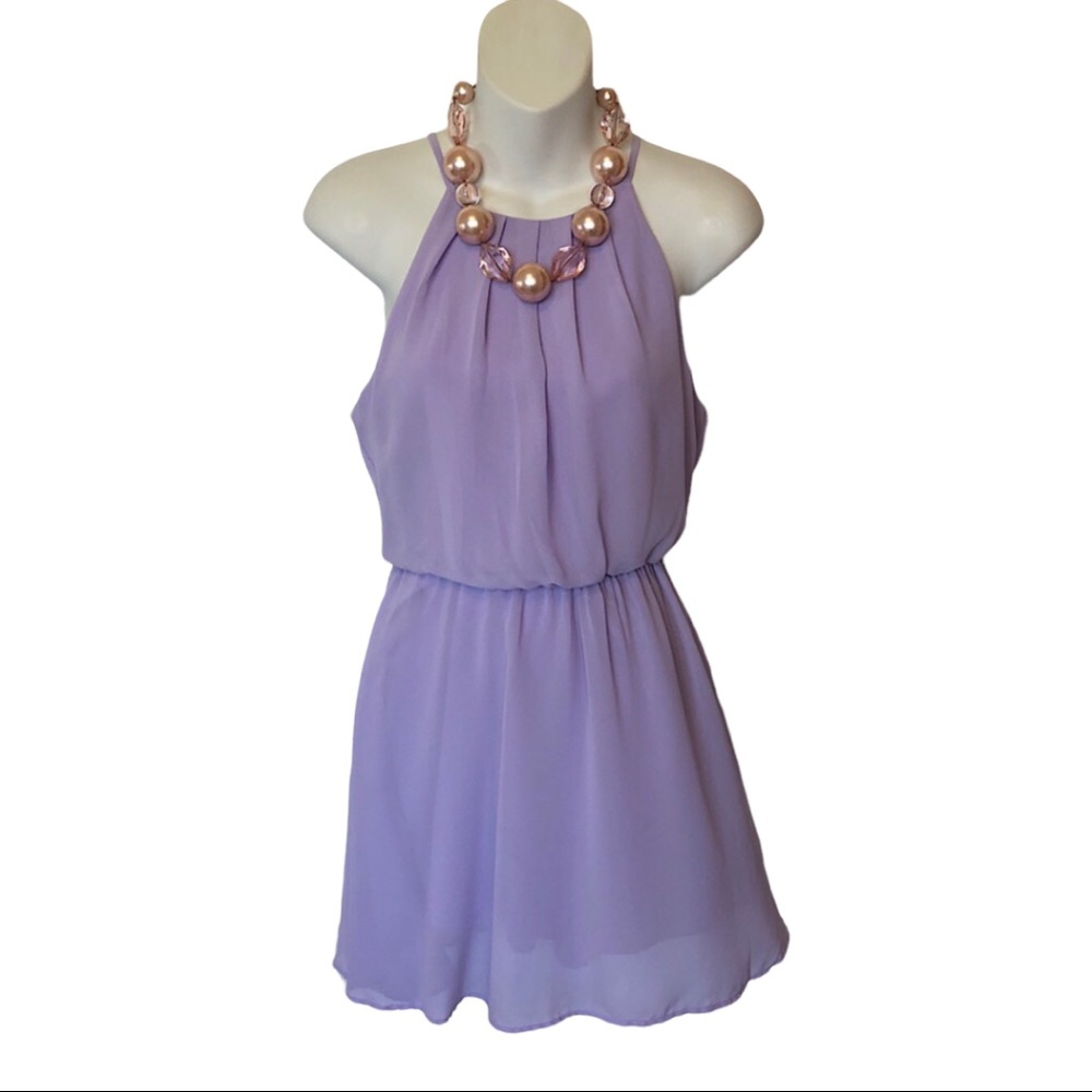 Lush Sleeveless spaghetti strap Summer Lavender Chiffon short Peplum Dress XS